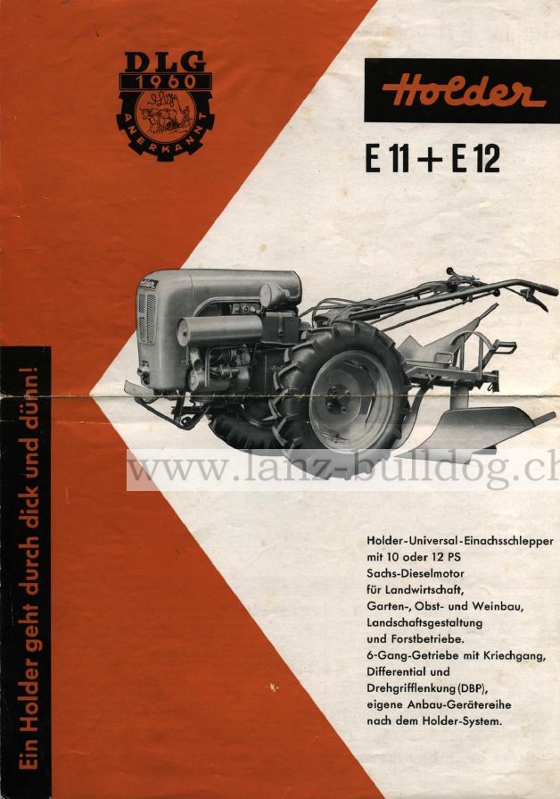 Holder E11 E12 Einachsschlepper Betriebsanleitung ca 1965 Sachs D500 D600 Motor 